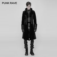 punk rave new military uniform punk rock black thick medium length style men jacket gothic cosplay long coat men windbreaker