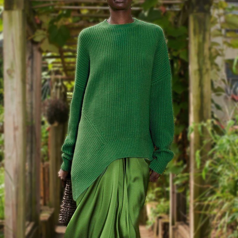 

Irregular Green Sweater Women Loose Top Cardigan Bottoming Shirt Pullover Thick Woman Sweaters
