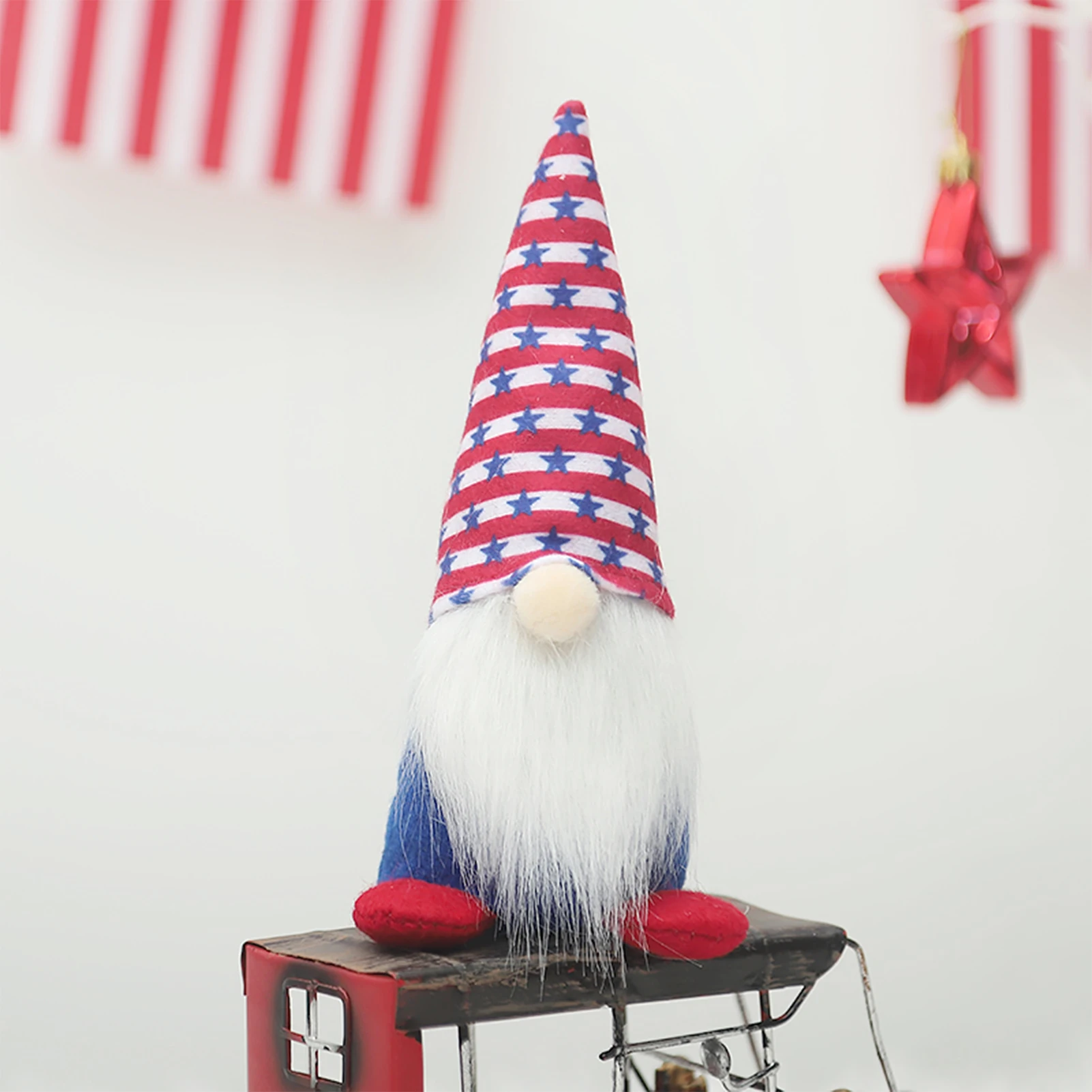 

Striped Five-Star Pointed Hat Gnome USA National Day Dwarf Dolls U.S. National Day Decorations Home Furnishings Pointed Hat Stan