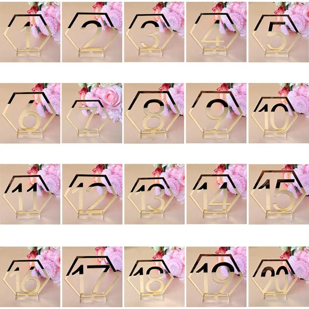 A Set Of Acrylic Antler Golden Banquet Table Number Plate Wedding Supplies 1-20 Hexagonal Digital Seat Card Decoration | Дом и сад