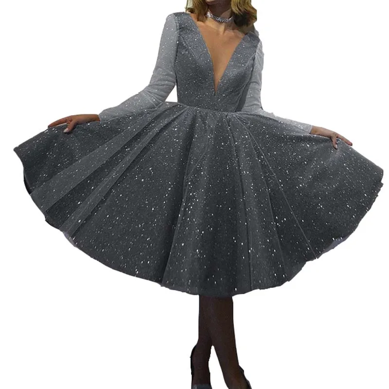 

Female Dresses Vestidos Temperament Women Dress 2022 New Casual V-Neck Bronzing Long sleeves Autumn Winter Women Dresses NBH574