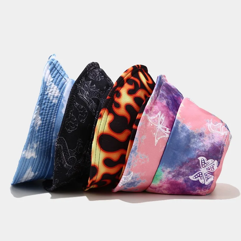 

Панама с принтом дракона и огня для мужчин и женщин, шляпа рыбака с принтом бабочки, завязывающаяся краской, для отдыха на открытом воздухе, ...