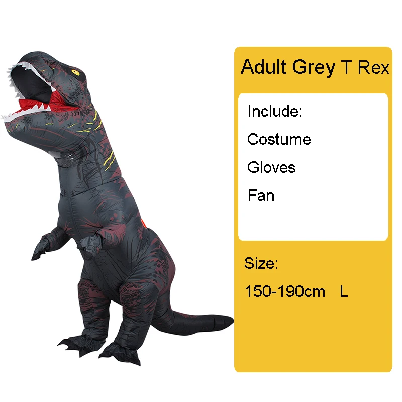 Взрослый детский надувной костюм динозавра T REX wo мужские костюмы динозавр инопланетянин Хэллоуин нарядное платье карнавальный костюм косплей - Цвет: Adult Grey