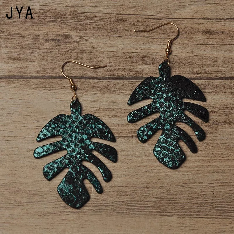 B JYA серьги из натуральной кожи для женщин, большие эффектные блестящие серьги в виде листьев, модные ювелирные изделия, новые современные зимние Висячие серьги-капли - Окраска металла: B