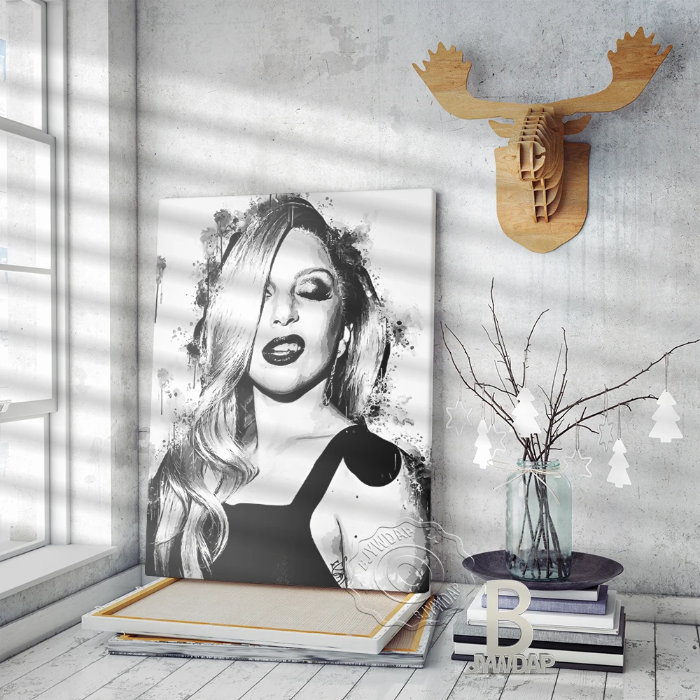 

Long Hair Goddess Black White Poster, Lady Gaga Fans Collect Art Prints, Minimalism American Singer Sketch Wall Home Decor Gift
