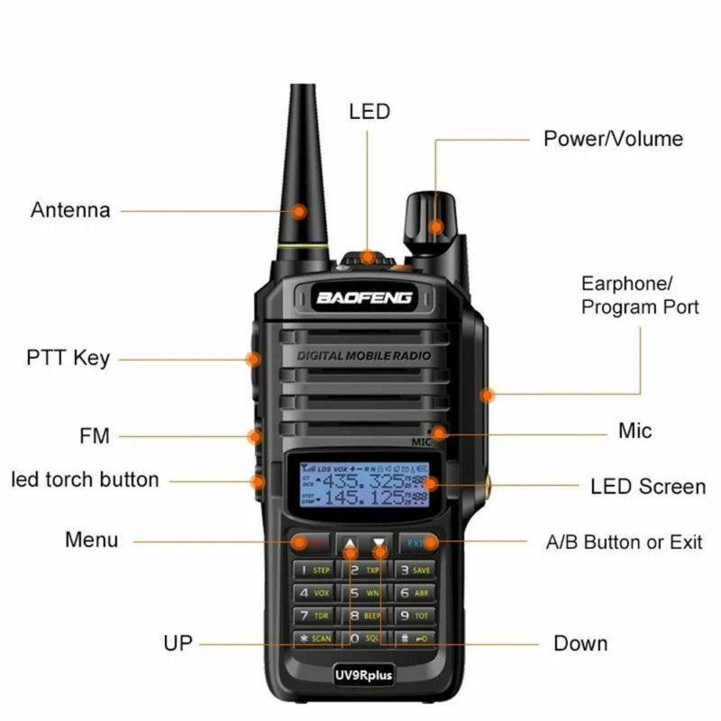 Walkie Talkie IP67 UV 9R Plus 5 Вт Высокая мощность дальность 2 пути радио водонепроницаемый