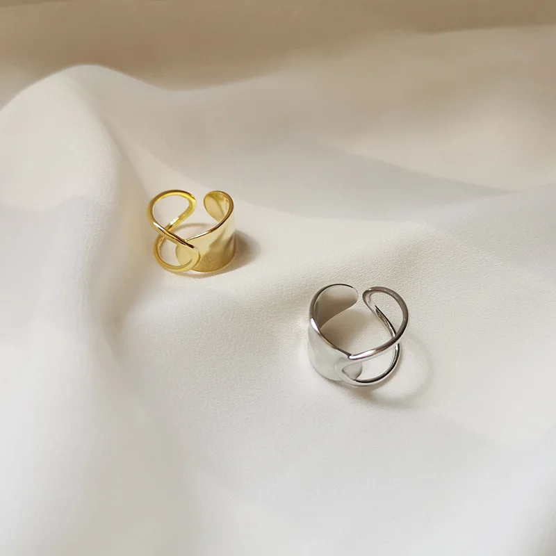 

925 Sterling Silver European Irregular Opening Wide Face Ring For Women Adjustable Punk Hip Hop Classical Jewelry Gift
