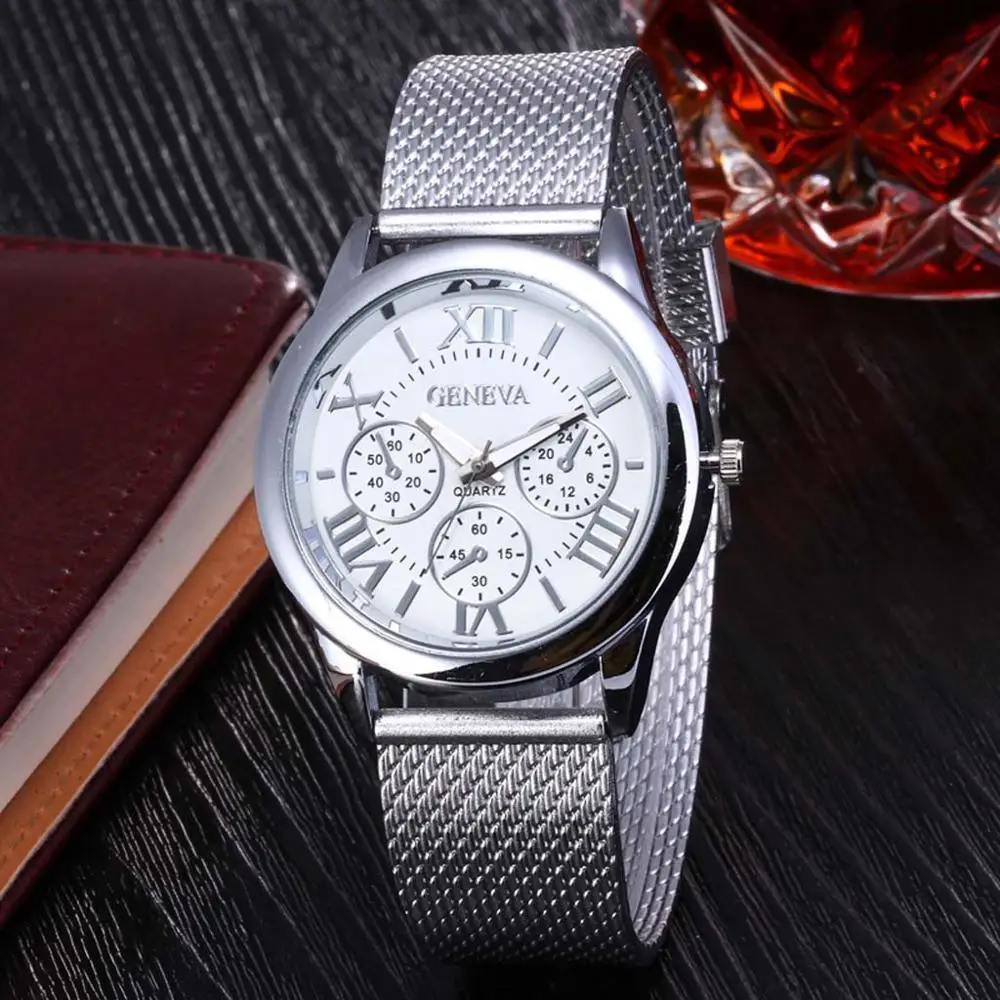 Luxury Quartz Watch Three Eye Retro Silicone Strap Bracelet Roman Scale Dial Geneva Lady and Men Analog reloj mujer 40 | Наручные часы