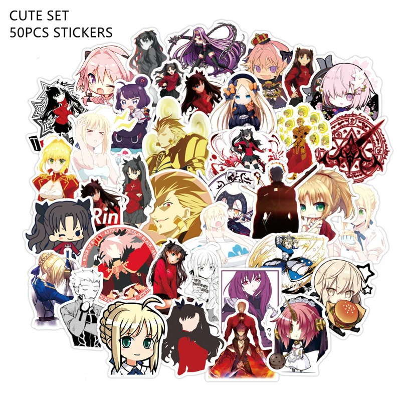 

Fate/stay Night Stickers 10/30/50/100Pcs Anime Stickers Laptop Pvc Waterproof Cartoon Graffiti Sticker Decals Toys for Children