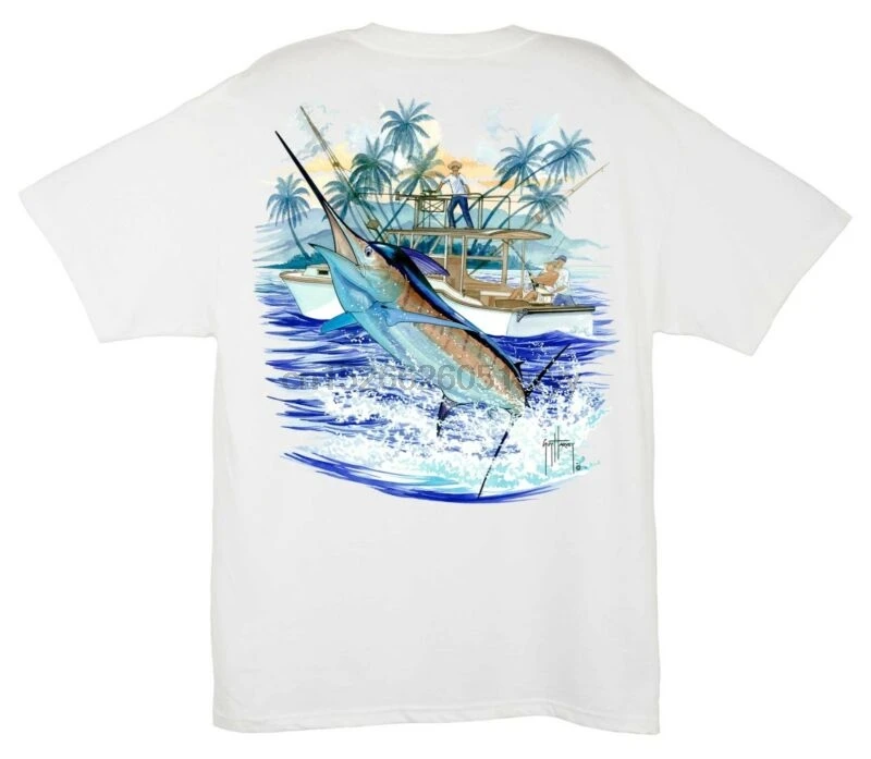 

Guy Harvey Mens Marlin and Boat 2 Fishing Pocket T-shirt Pick SizeWhite3X 54683312486