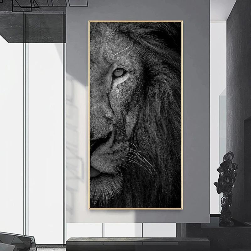 

Black White Lion Wall Art Canvas Painting Posters and Prints Wild Animal Wall Art Pictures for Living Room Home Decor