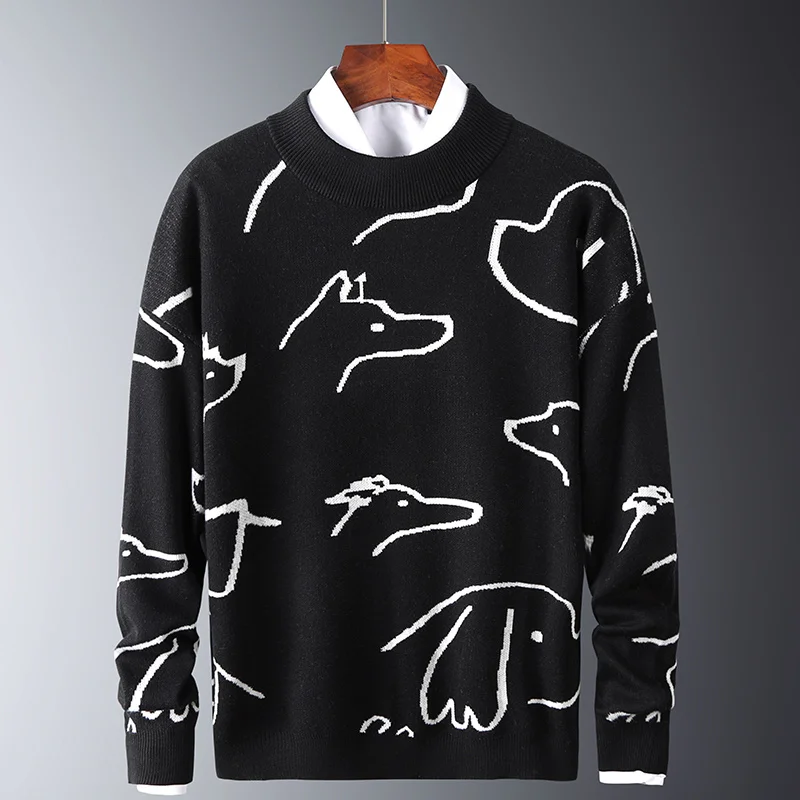 

NEW Mens Autumn Casual Sweaters Fit Knitted Trendy Slim Sweaters Cotton Long Sleeve Round Collar Male Warm Pullovers Graffiti