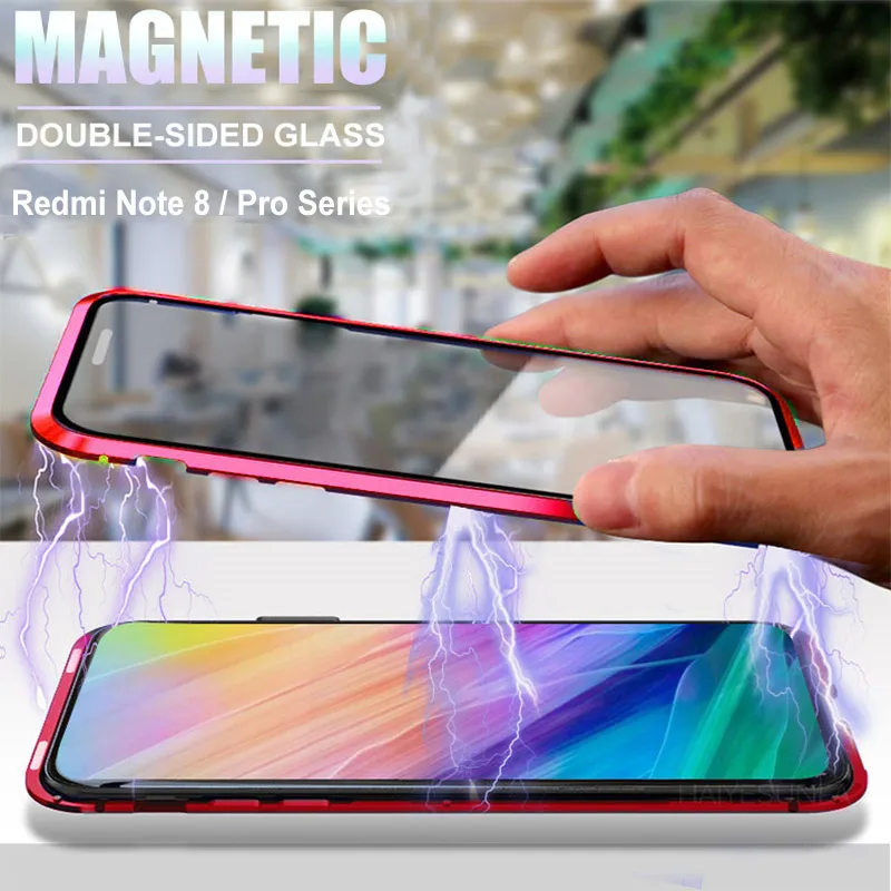 Металлический магнитный двухсторонний стеклянный чехол для телефона Xiao mi Red 8 8A