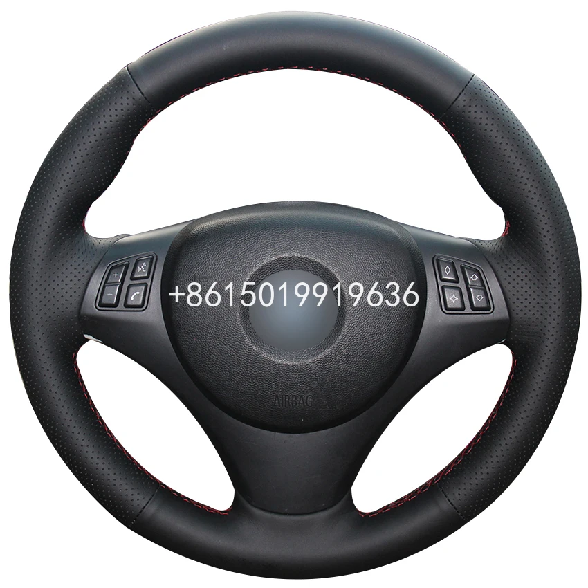 

Top Black Leather Car Steering Wheel Hand-stitch on Wrap Cover For BMW E90 320i 325i 330i 335i E87 120i 130i 120d