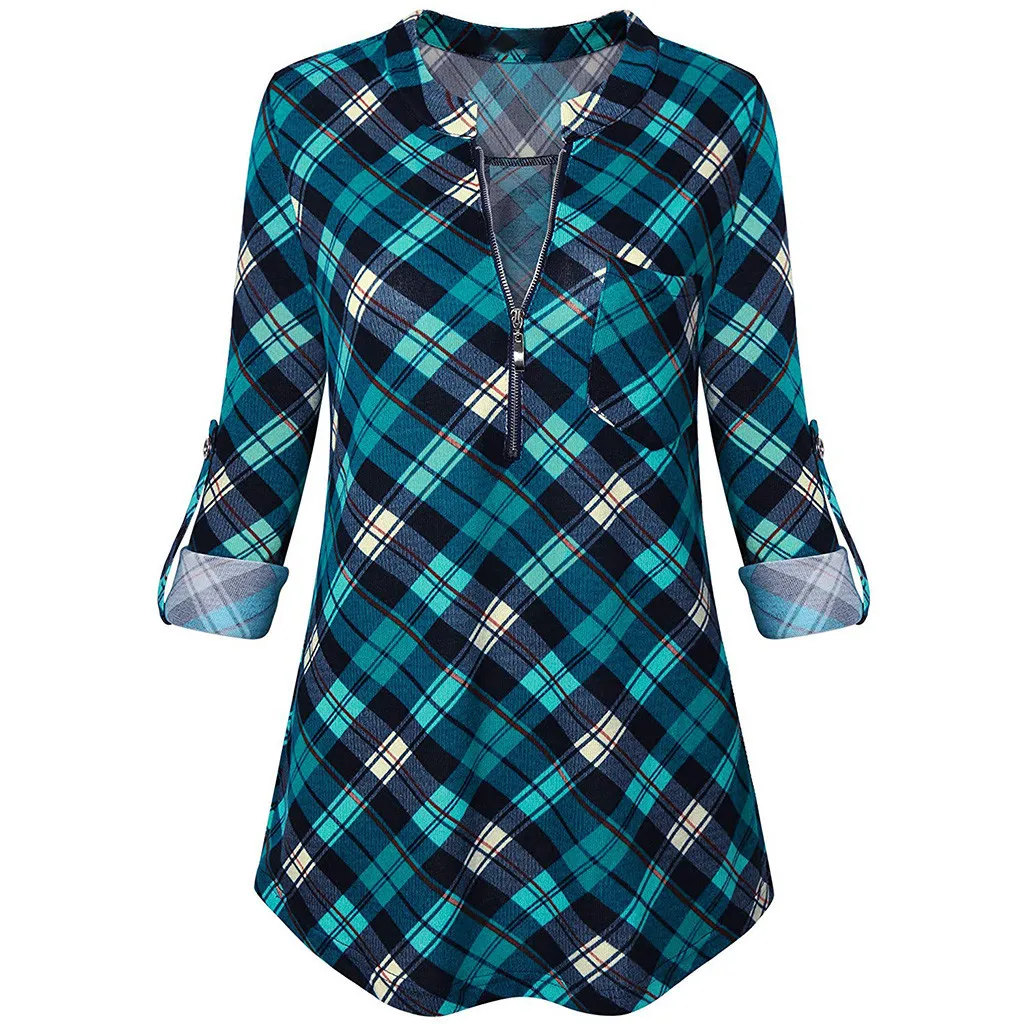 Женский Повседневный Топ на молнии с длинным рукавом и v образным вырезом