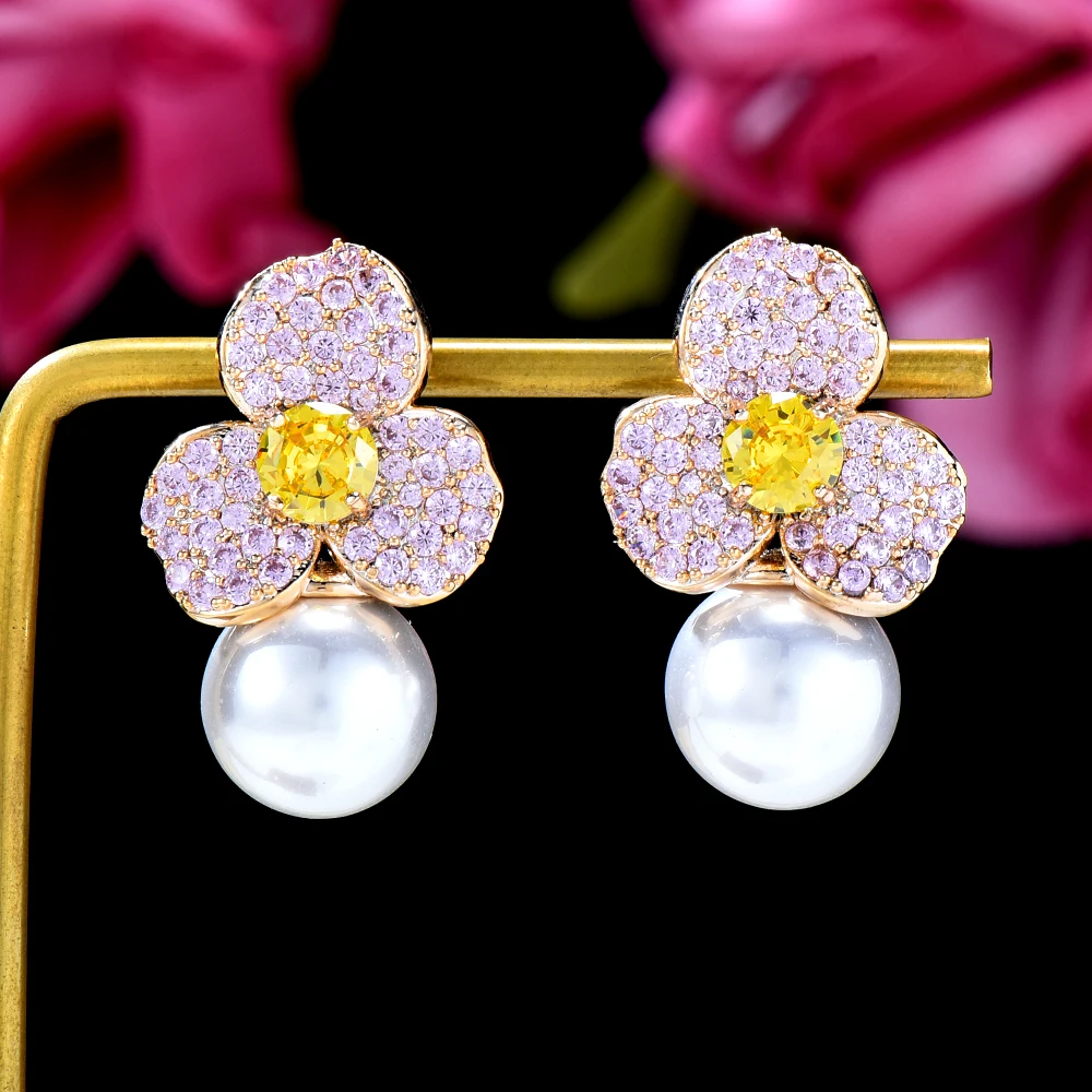 

Женские серьги с жемчугом GODKI, блестящие Роскошные милые романтичные серьги с цветком для свадьбы, помолвки