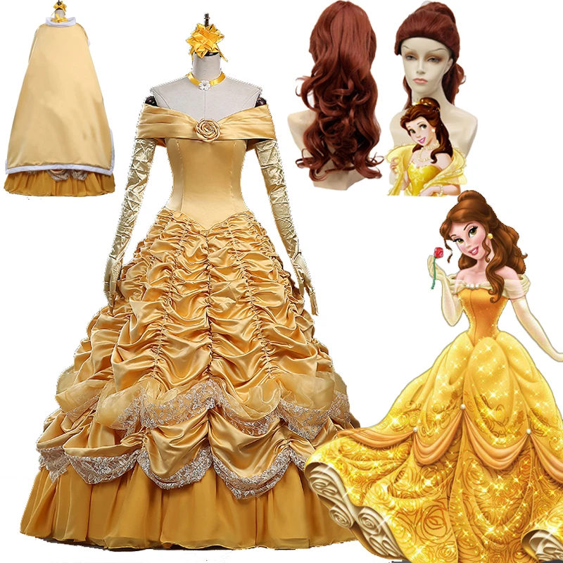Высокое качество Красавица и чудовище платье принцессы Белль маскарадные
