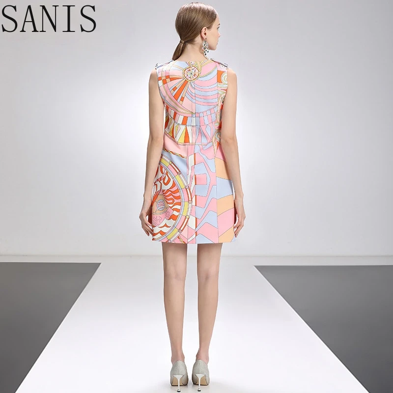 

Sanis Fashion Designer Dress Summer Women's dress Sleeveless Beaded Geometry Print Short Dresses