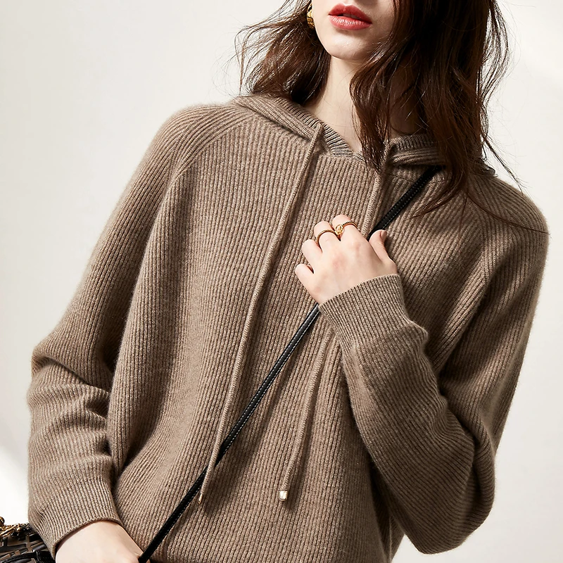 

Autumn Winter Hooded Sweater Women's Cashmere Truien Knit Sweater Hoodie Loose Bottoming Sweater Large Size Female Sweater