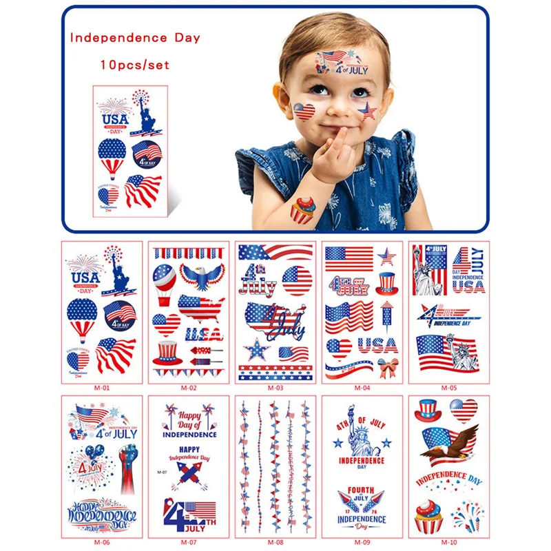 Временные наклейки-татуировки для праздника и вечеринки 10 шт. водостойкие День