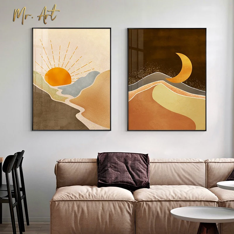 

Abstract Sun Moon Wall Pictures Warm Color Modern Poster Print Scandianvian Living Room Decoartion Vintage Canvas Art Paintings