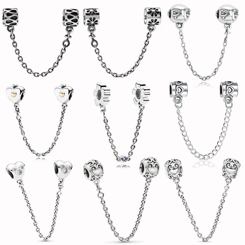 

Classic 925 Sterling Silver 12 Types Safety Chain Fit Original Pandora Bracelets Women DIY Jewelry
