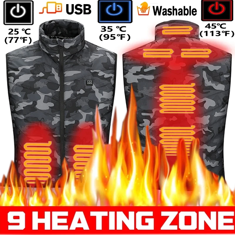 Жилет с подогревом 9 зон куртки электрическим для мужчин и женщин спортивная