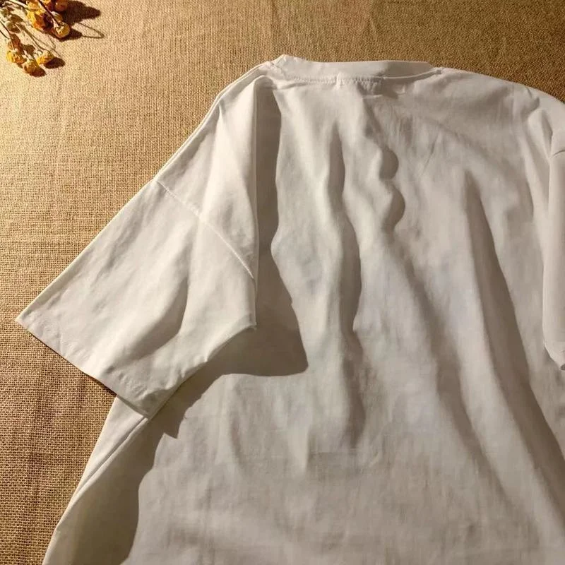 

Heart Shaped Cloud Printed Short Sleeve Graphic T Shirts Women Loose Crewneck White Casual Korean Fashion Tops 2021 Early Summer