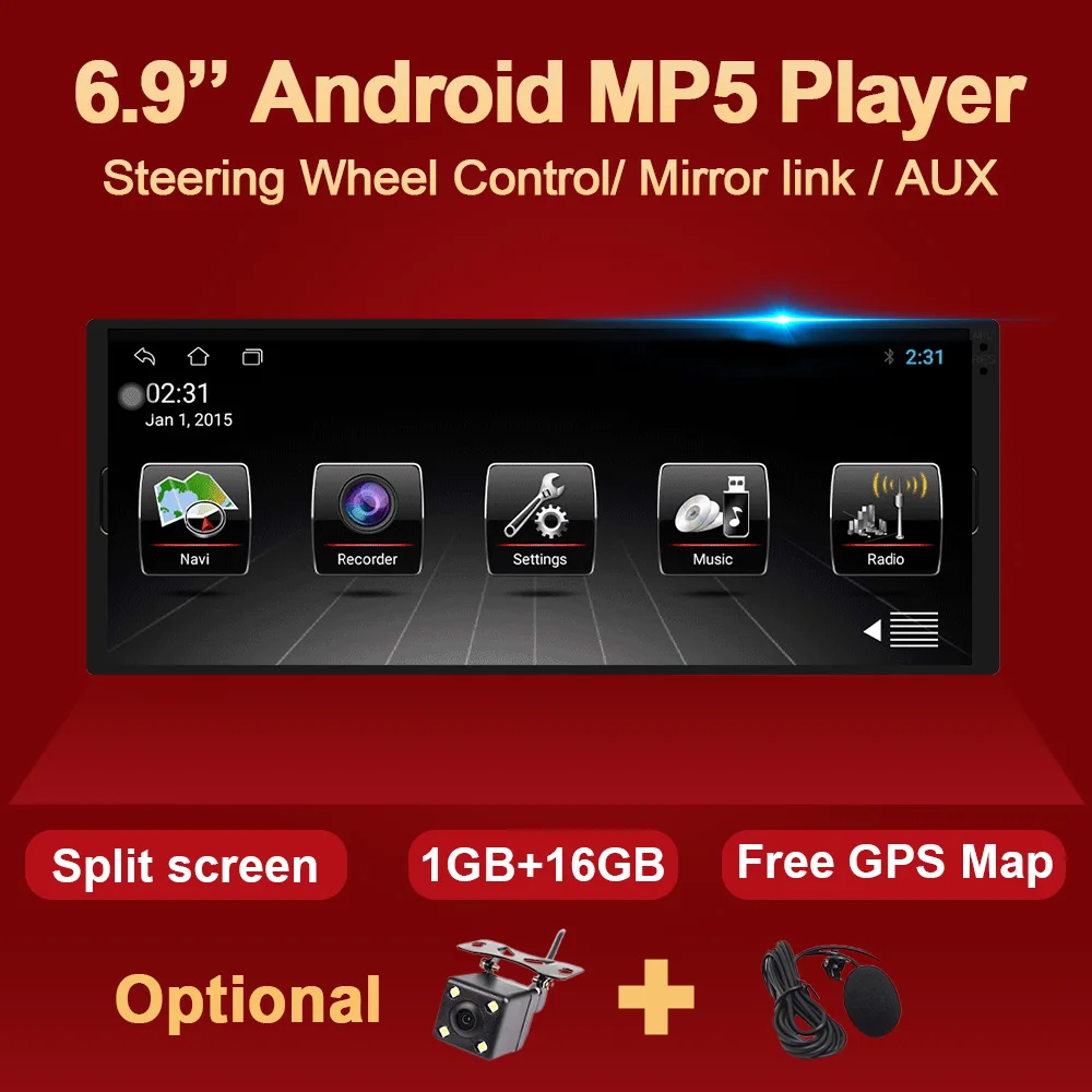 

Автомагнитола Eunavi, 1 Din, Android 10, 6,9 дюйма, GPS, FM, Wi-Fi, Bluetooth