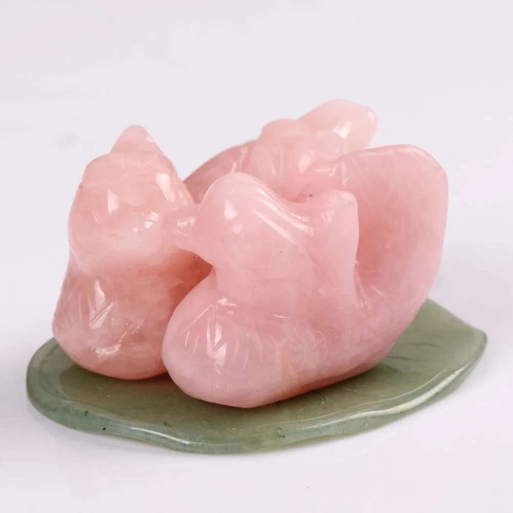 Rose mandarin duck Natural stone hand carved Lover symbolize Figurine Green aventurine stand gift Chakra Reiki Free pouch|green aventurine|natural