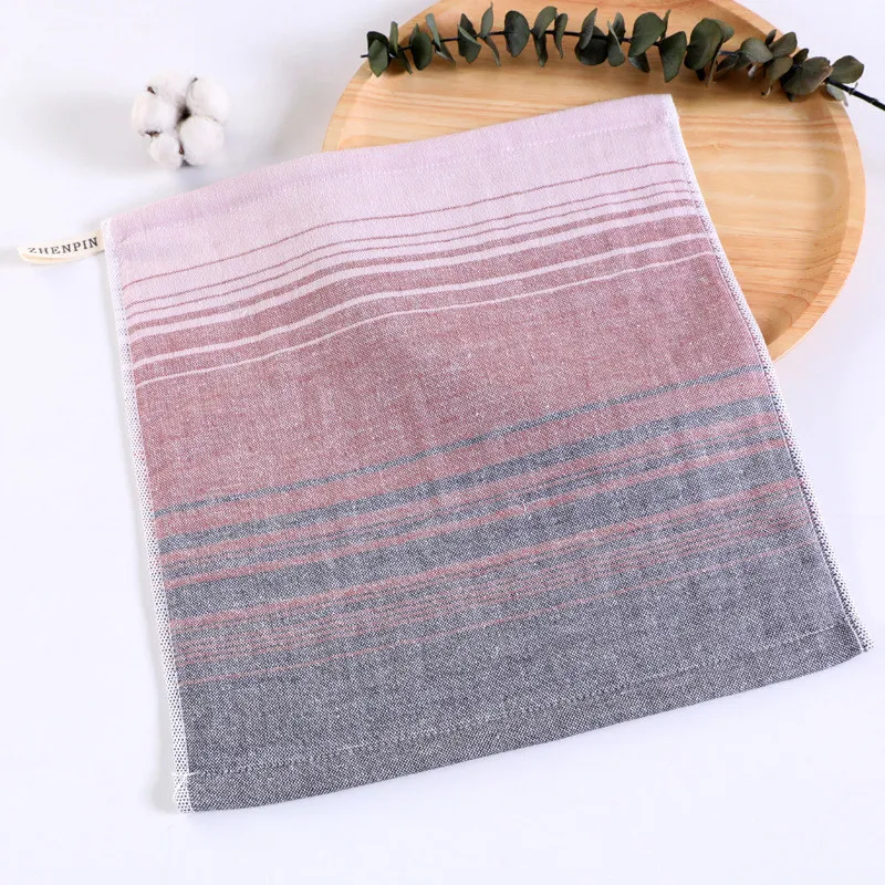 

34x34cm Gauze Cotton Gradient Striped Face Towel Soft Absorbent Bathroom Double-Sided Terry Washcloth