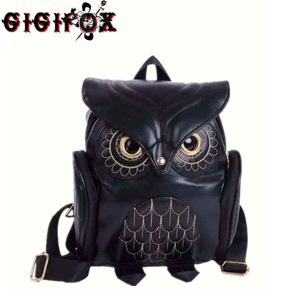 

GIGIFOX Brand New Fashion Goth Cosplay Black Vintage Casual Cartoon Owl Design Flap Backpack Bags Backpacks