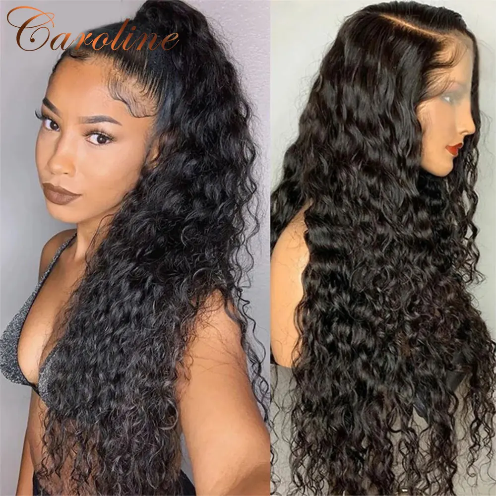 180 Full Density Deep Curly Lace Front Wig Deep Wave Frontal Wig Human Hair Bleached Knots Curly Lace Front Wig For Black Women