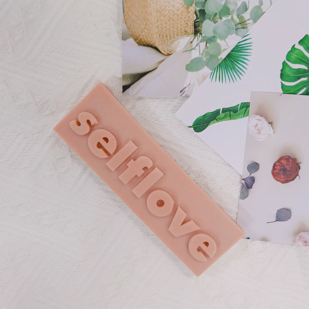 Moldes de silicona de forma rectangular, decoraci&oacute;n hecha a mano de estilo coreano, DIY, molde de vela con eslogan SelfLove-0