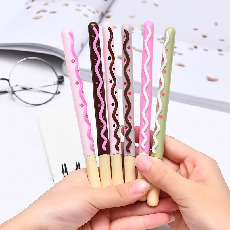 

24PCS/lot New Personality Chocolate Biscuit Pen Plastic Neutral Pen Full Needle Tube Core Exchange Stationery Office Accessories