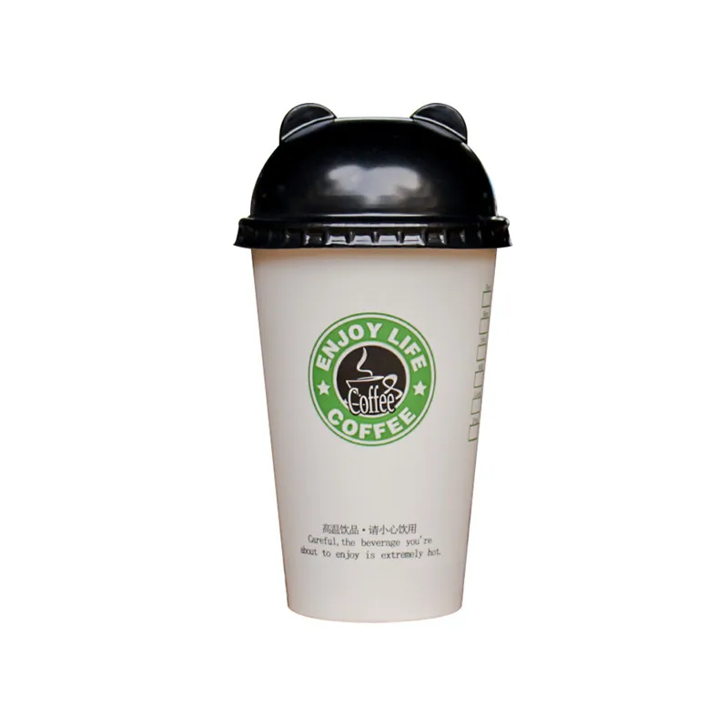 

50pcs white black disposable coffee cup 400ml 500ml creative cold and hot drink milk tea beverage juice paper cups with lid