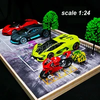 124 artificial car garage models acrylic display box dust proof box solid wood parking models scene decoration toy collection