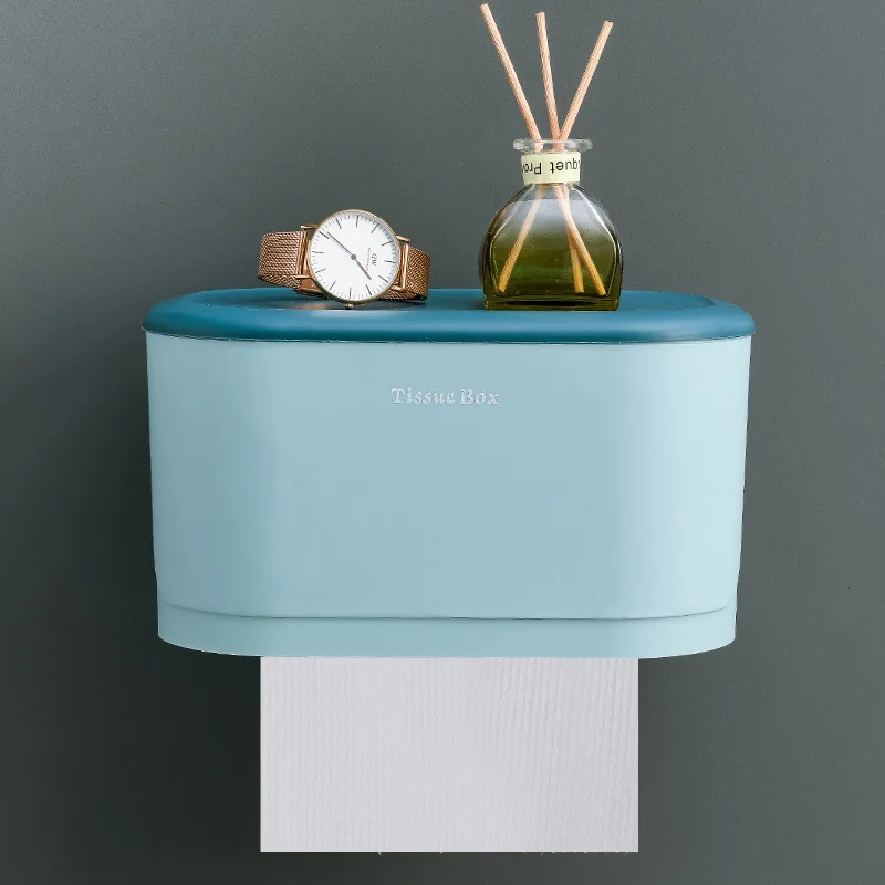 

Wall-hanging tissue box creative household toilet non-perforating paper box multi-function waterproof roll paper box