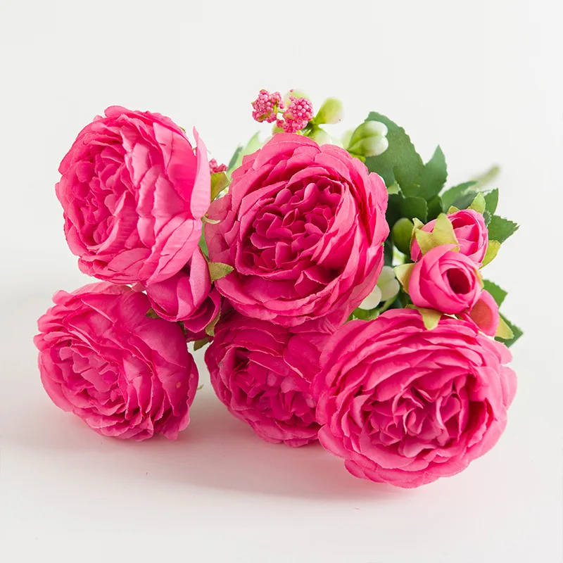 

Artificial Flower Peony Pink Silk Flower A Bunch of 5 Branches 4 Buds Artificial Flower Suitable for Home Decoration Indoor