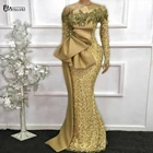 Элегантное вечернее платье в африканском стиле, модель 2021 года, официальное платье с длинными рукавами, блестками и юбкой-годе, Aso Ebi, золотистое строгое платье