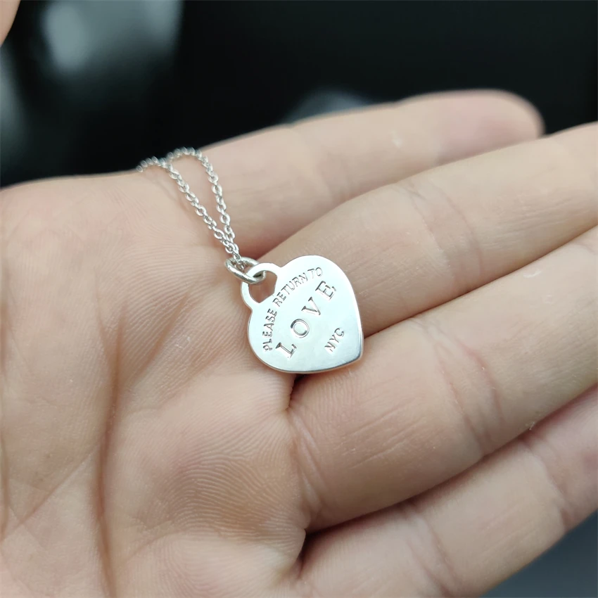 

1:1 925 Sterling Silver Necklace For Women Small Enamel Heart Pendant Ladies Party Luxury Brand Jewelry Gift 3 Colors