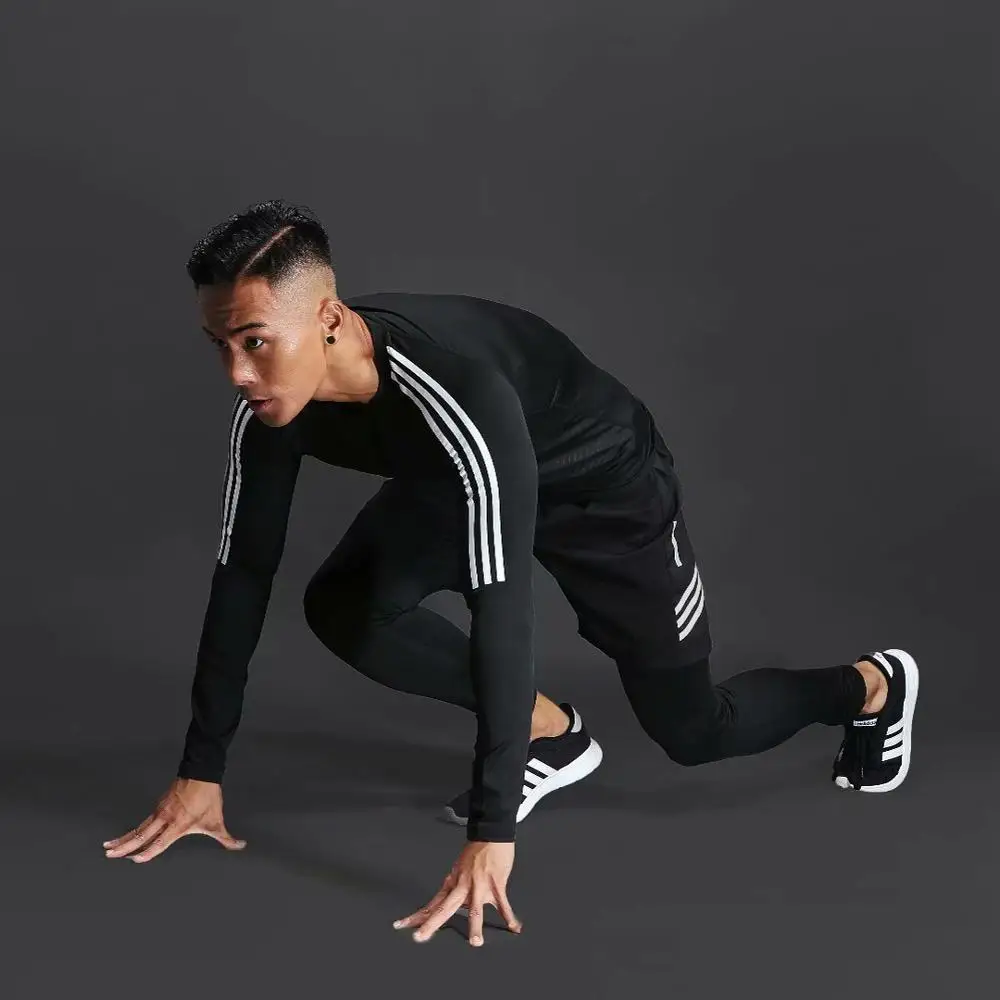 Мужская компрессионная майка с длинным рукавом футболка для фитнеса штаны бега