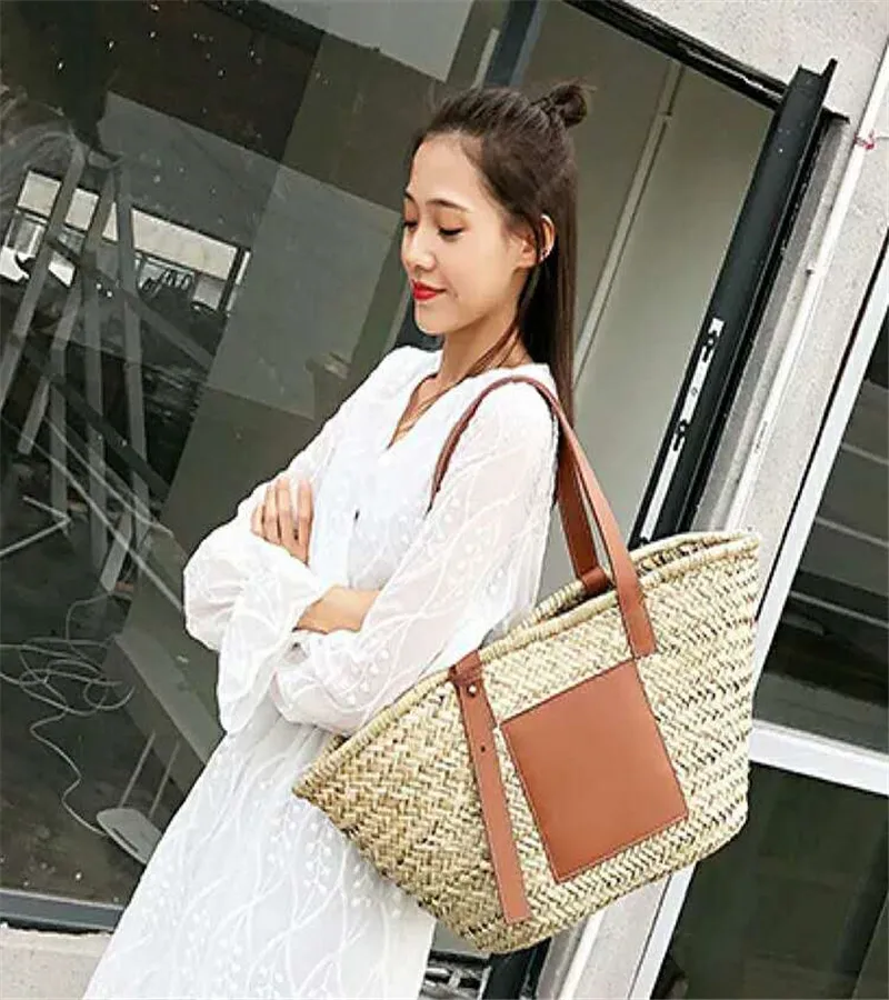 

Imported straw bag, white cowhide, net red, same style vegetable basket bag, 2020 spring and summer woven portable retro beach b
