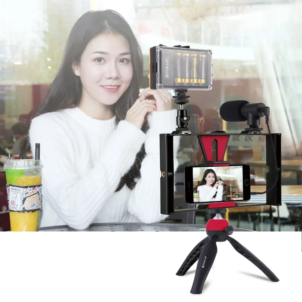 PULUZ Smartphone Video Rig Kits Filmmaking Recording Handle Stabilizer Bracket For iPhone X 7 8 Plus 4 in 1 Rig Kits