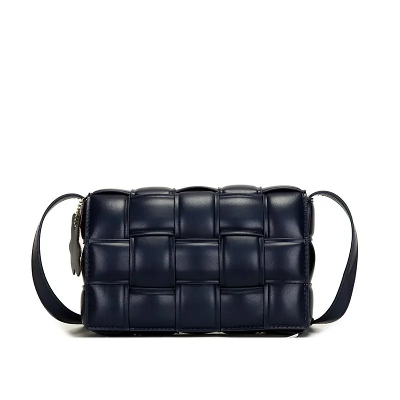 

New Designer Solid Color Weave Square Shoulder Bags Women Branded Luxury Pu Leather Handbag And Purse Cross Body High Quality