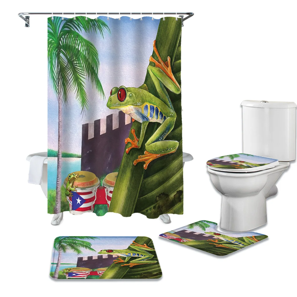 Тропическое растение флаг Пуэрто-Рико лягушка душ рандомные Противоскользящие