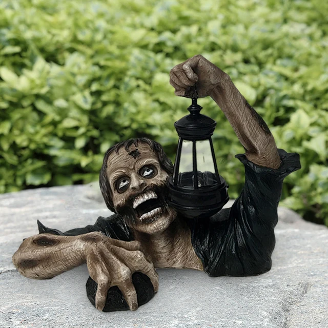 Zombie Crawling Out of Grave with Led Lantern Garden Decor Zombie Statues Horror Landscape Lighting Miniature 2