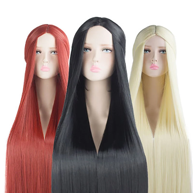 MUMUPI Cos Wig Blonde Blue Red Pink Grey Purple Hair for Party 100CM Long Straight Synthetic cosplay Wigs for Women