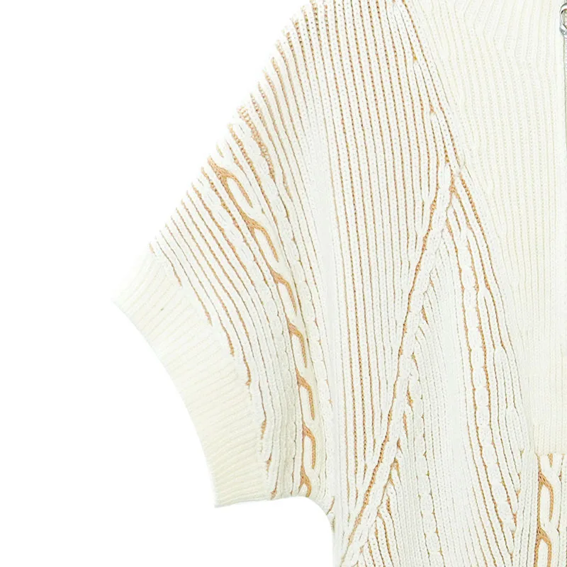 Women Striped Knitted Mini Dress Half Turtleneck Loose Half Zipper 2022 Early Spring New Short Sleeve Female Knit Short Robe