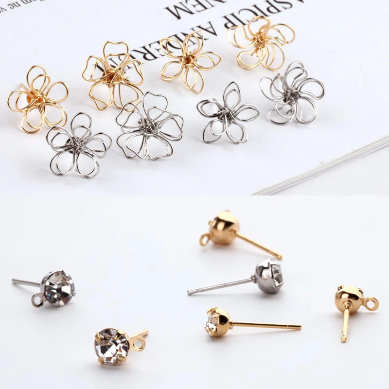 10 шт. новый дизайн полые двухслойные маленькие цветочные медные серьги-гвоздики с бантом для женщин винтажные Diy ювелирные аксессуары